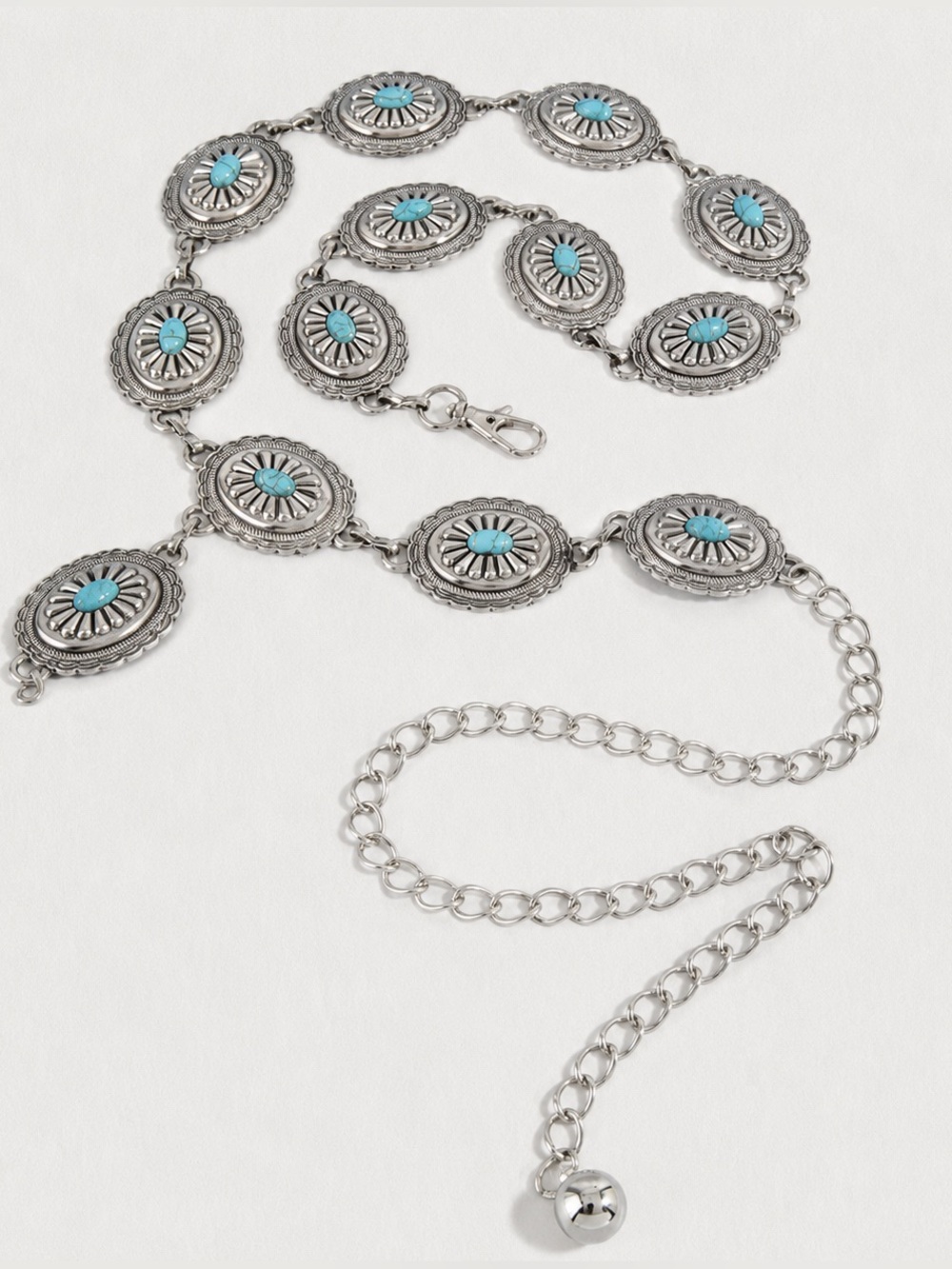 Silver Oval Turquoise Concho Chain Belt